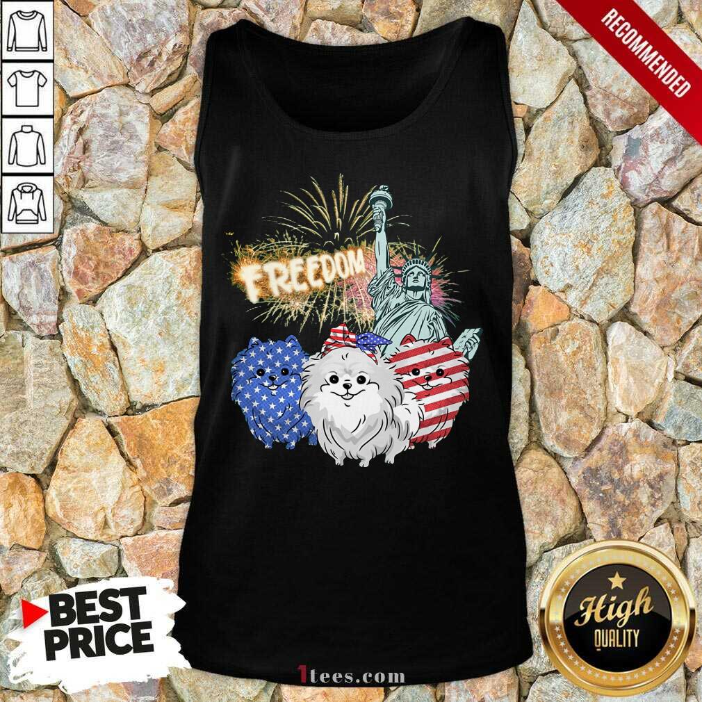 Freedom Dog Pomeranian Statue Of Liberty USA Flag Shirt