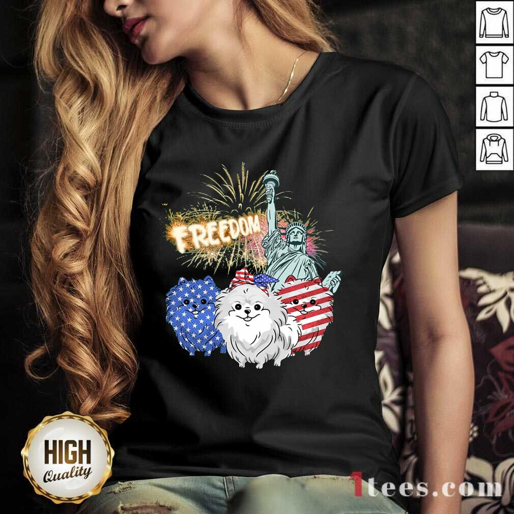 Freedom Dog Pomeranian Statue Of Liberty USA Flag Shirt