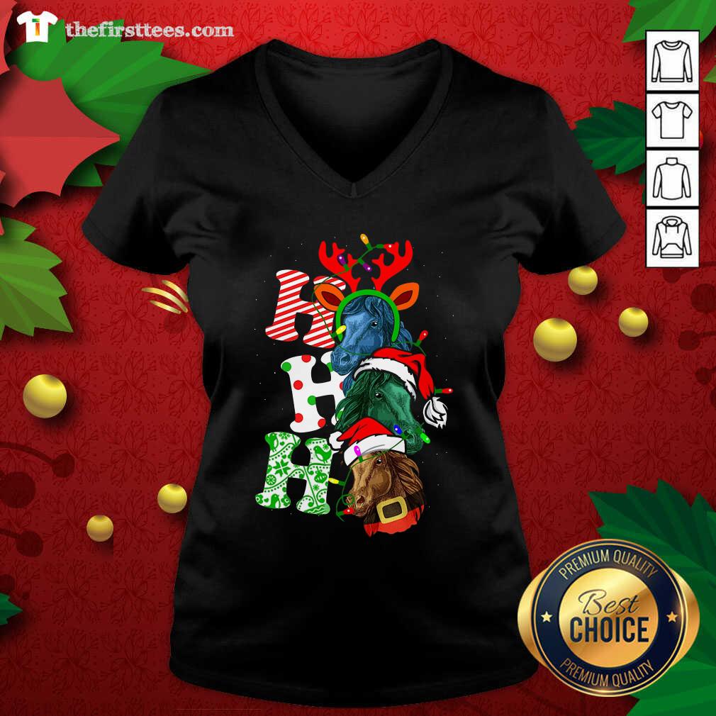 Funny Ho Ho Ho Horses Santa Elf Reindeer Merry Christmas Light Shirt