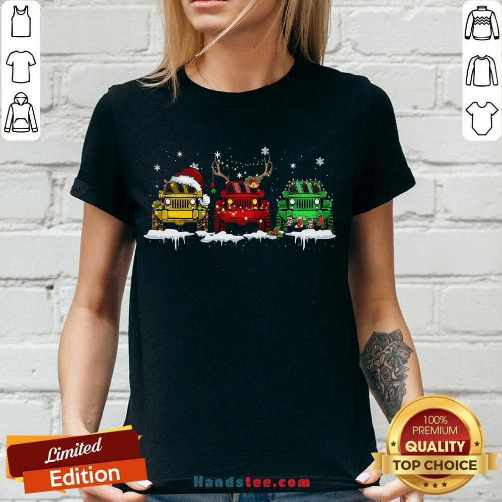 Funny Three Jeep Santa Merry Christmas Light Shirt