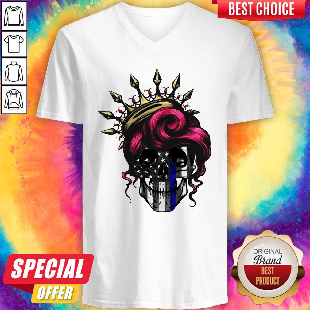 Funny Woman Skull Queen America Flag Halloween Shirt