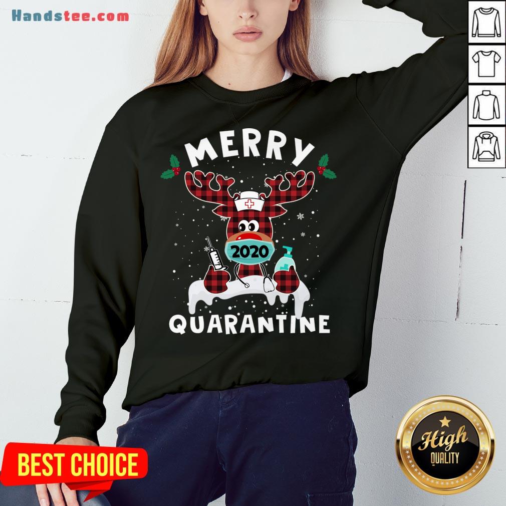 Happy Merry Quarantine Reindeer Wearing Mask Christmas Nurse T-Shirt