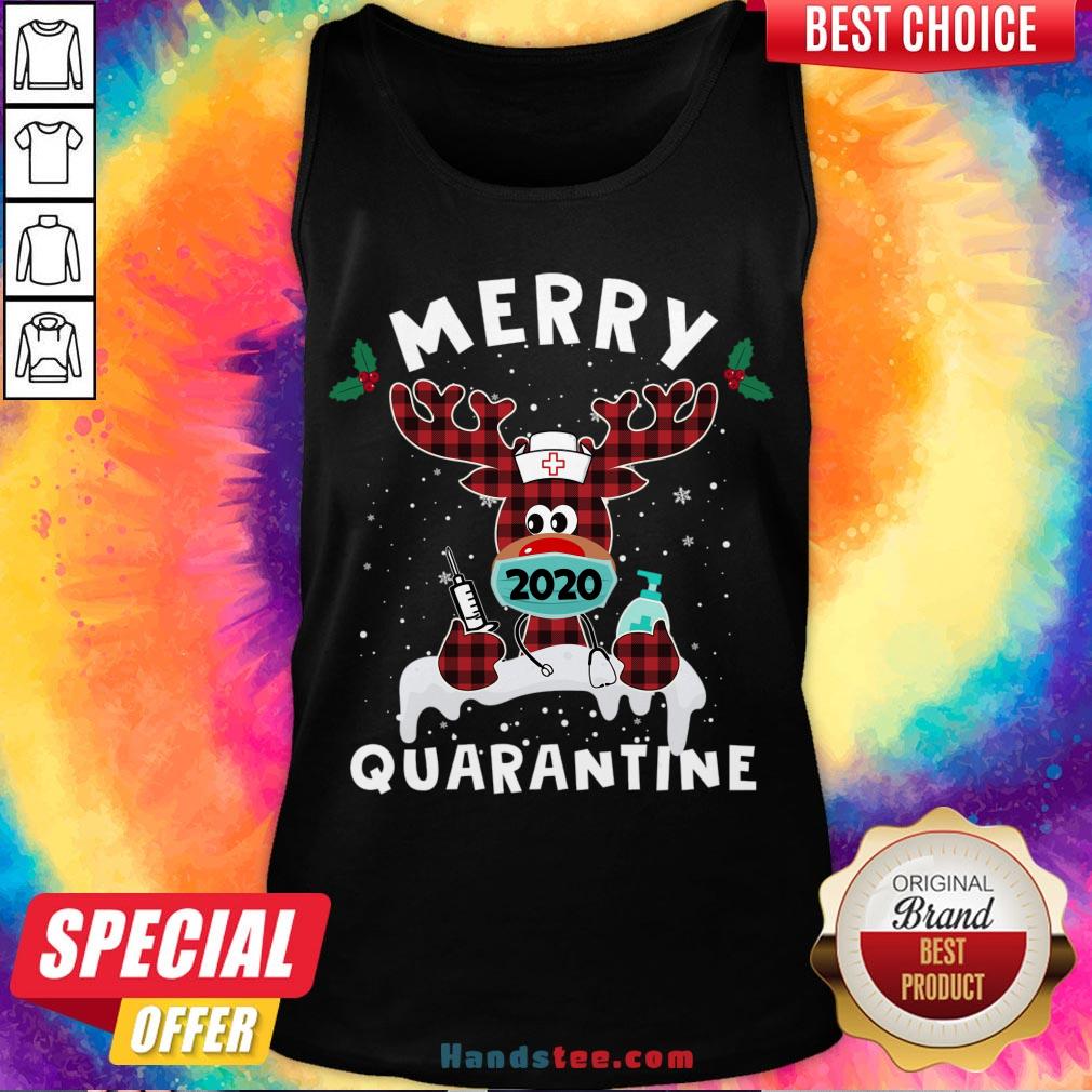 Happy Merry Quarantine Reindeer Wearing Mask Christmas Nurse T-Shirt