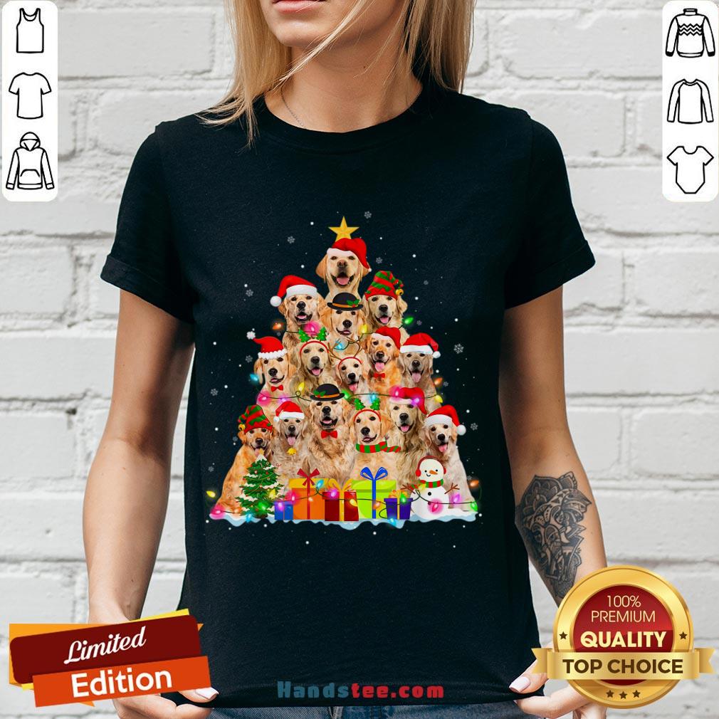 Hot Christmas Pajama Golden Retrievers Tree Xmas Gift Dog Lover Shirt