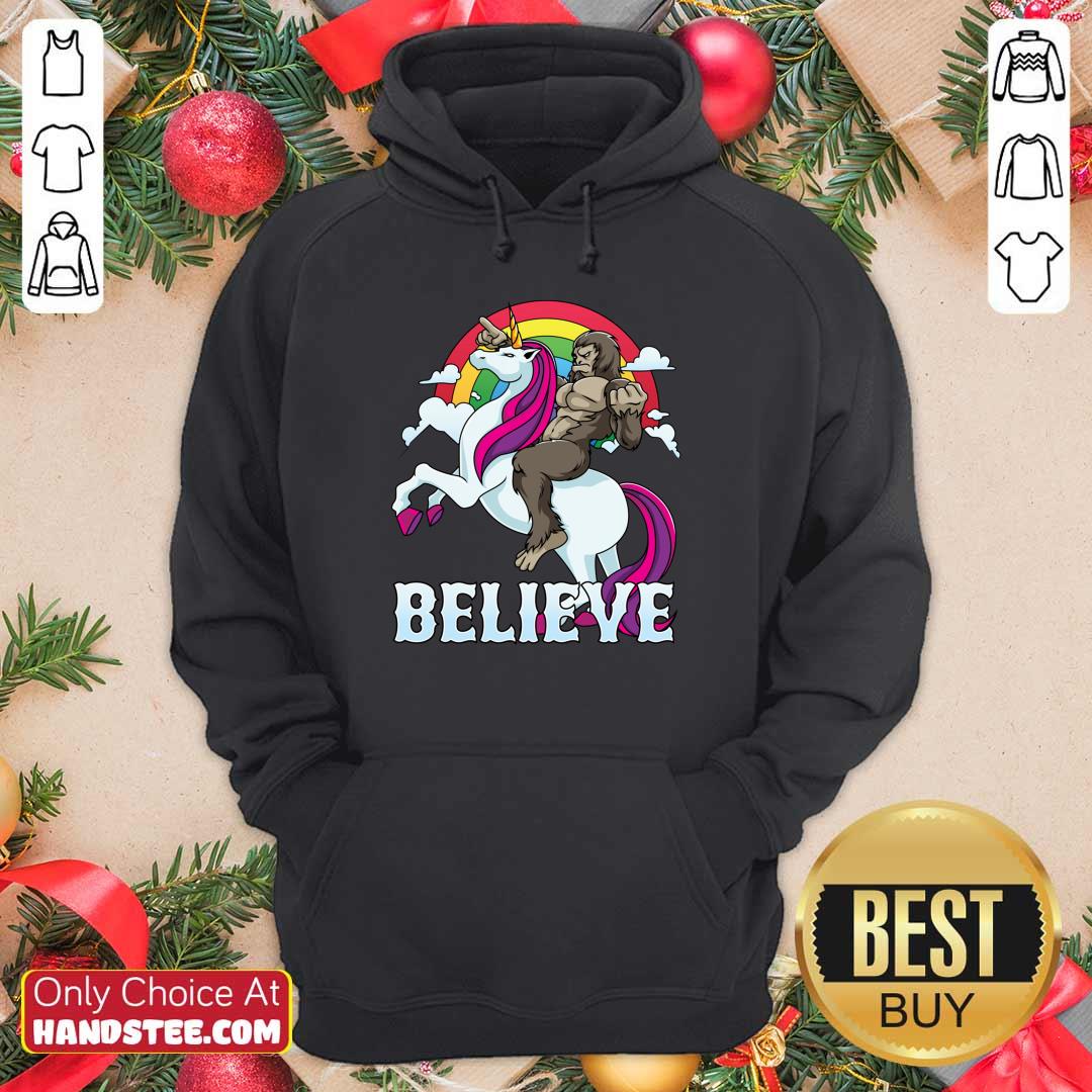 Hot Cute Bigfoot Riding Unicorn Sasquatch Believe Rainbow Shirt