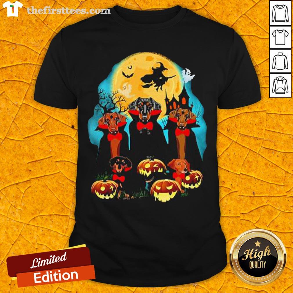 Dachshund Dracula Pumpkin Moonlight Happy Halloween Shirt