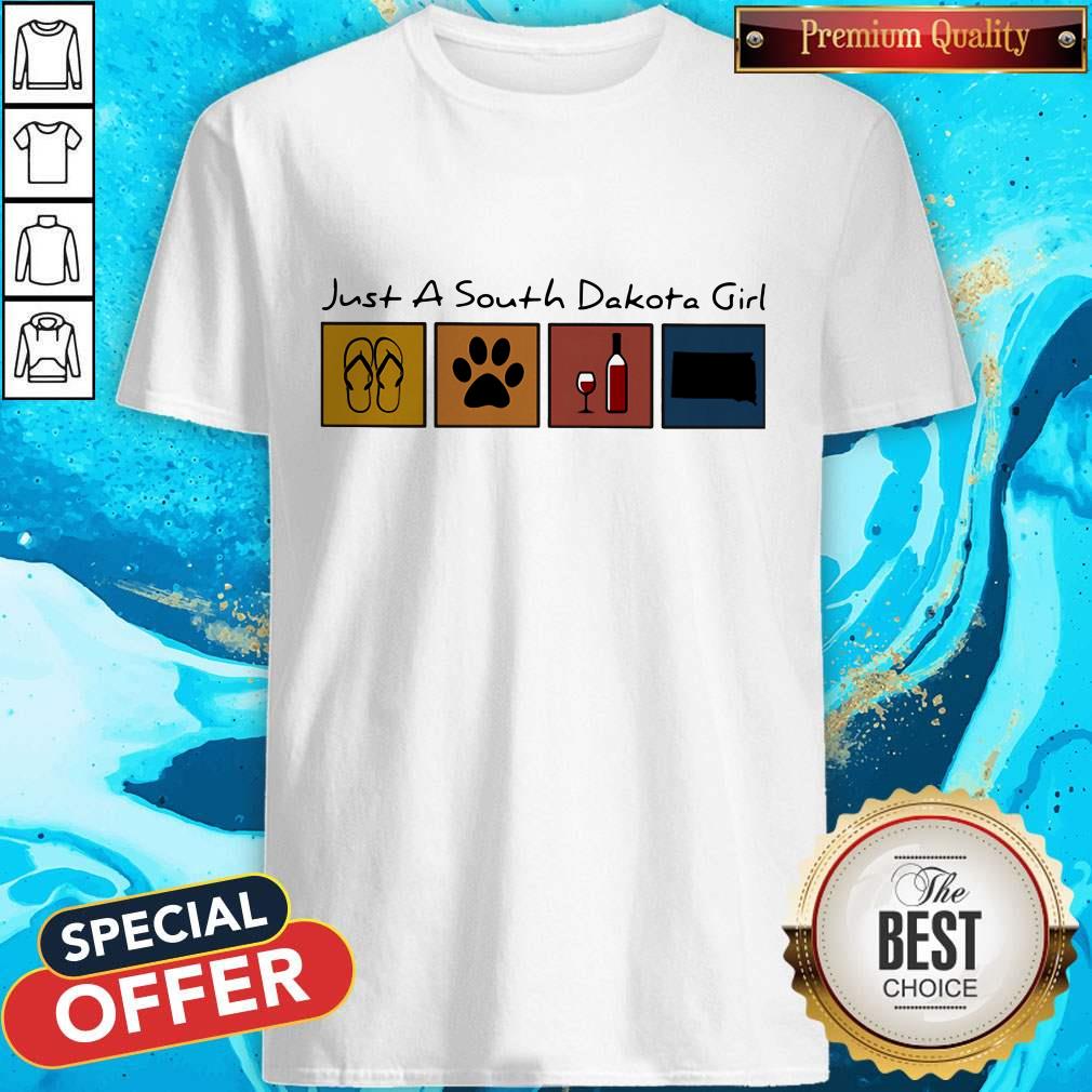 Just A South Dakota Girl Flip Flop Dog Wine South Dakota Map Shirt