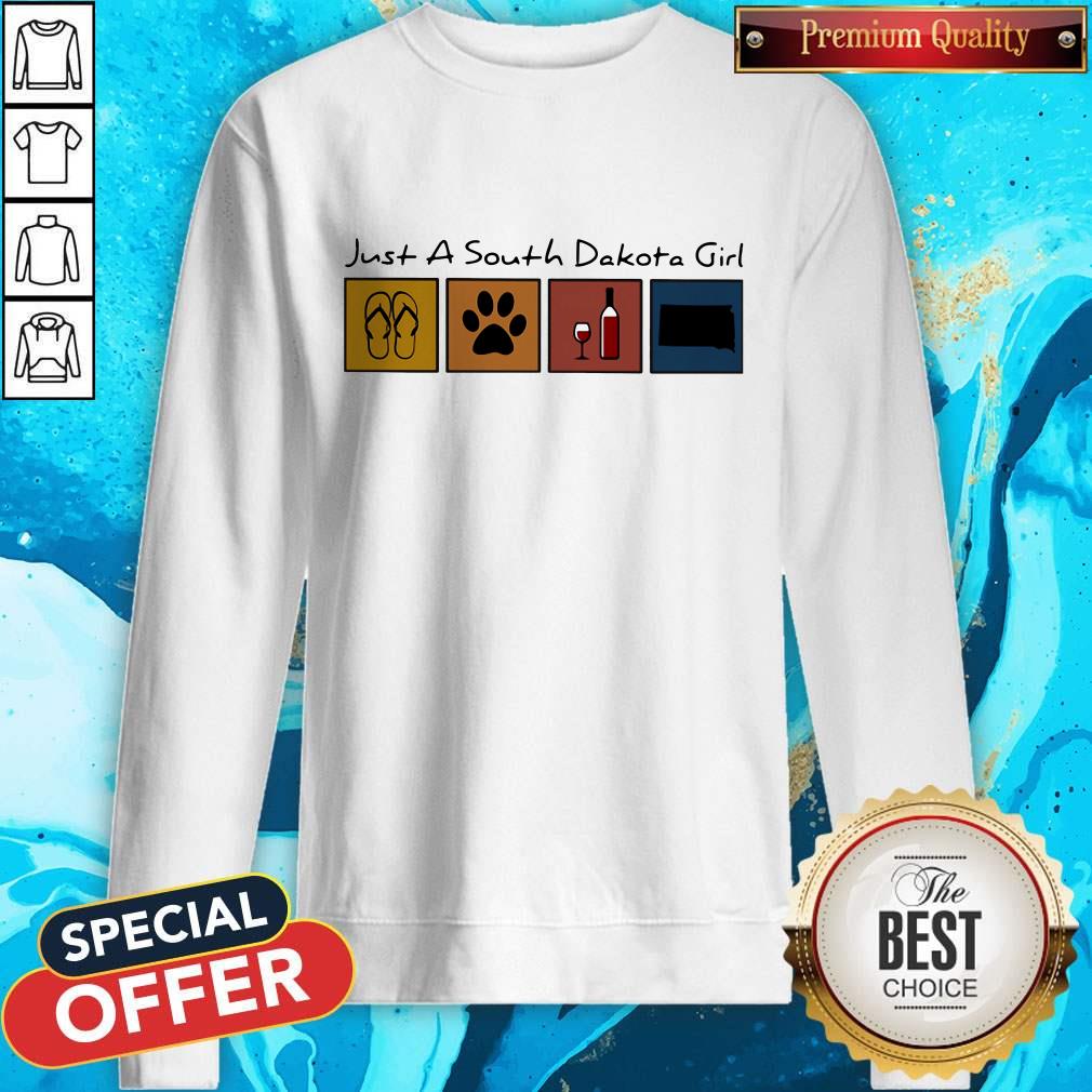 Just A South Dakota Girl Flip Flop Dog Wine South Dakota Map Shirt