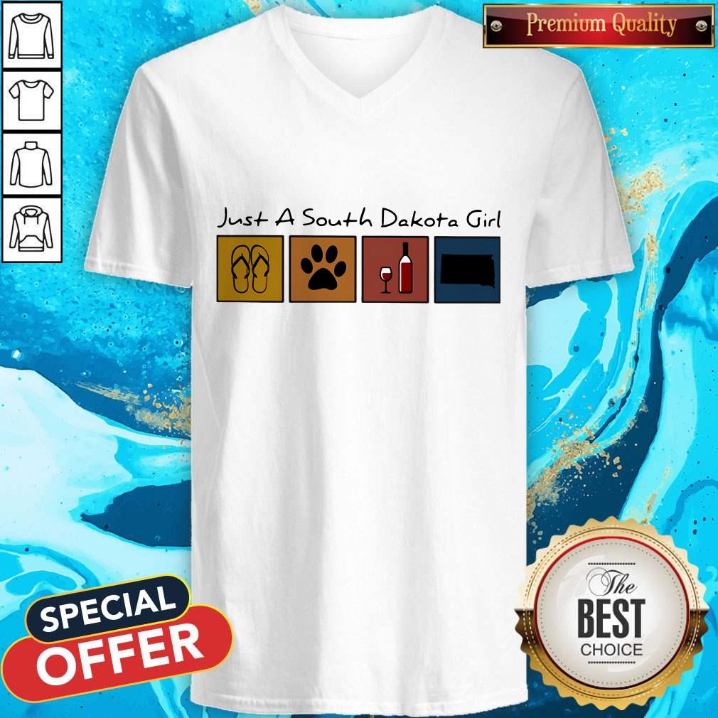 Just A South Dakota Girl Flip Flop Dog Wine South Dakota Map Shirt