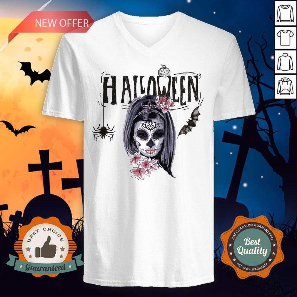 Halloween Sugar Skull Girl Day Of Dead Muertos Shirt