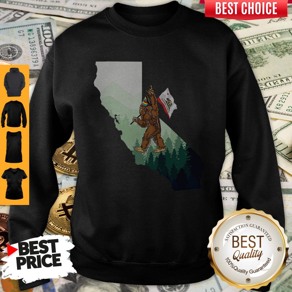 Nice Bigfoot Rock And Roll California Map Shirt