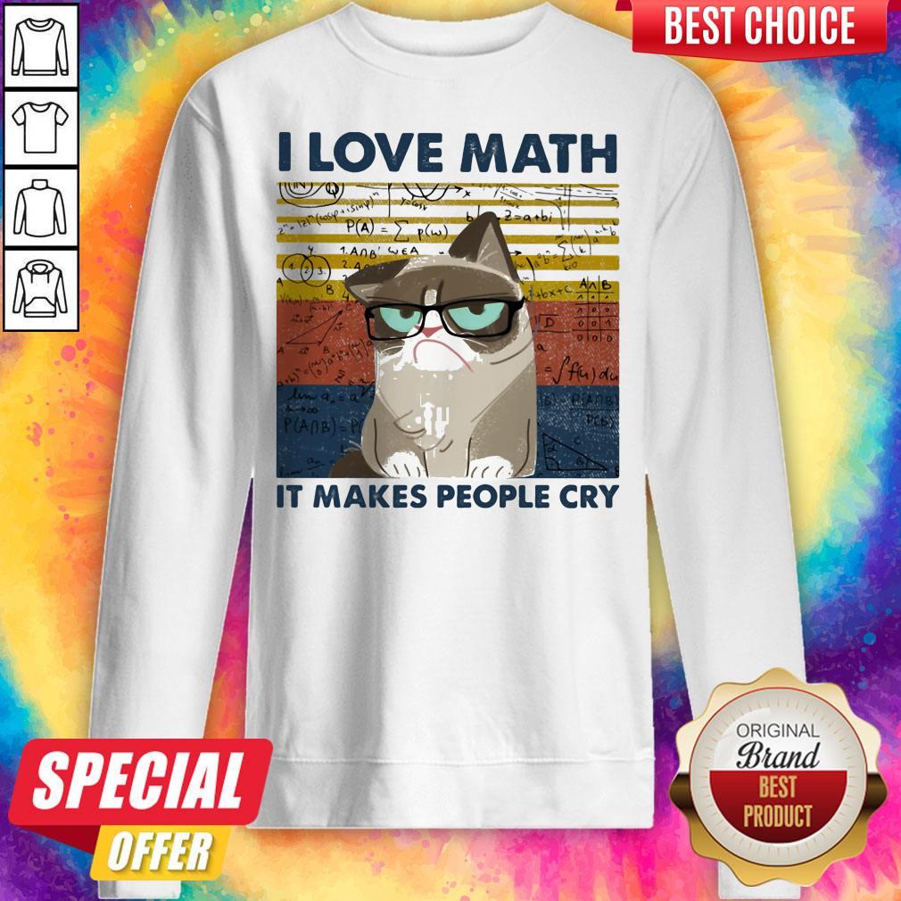 Nice I Love Math It Makes People Cry Cat Vintage Retro Shirt