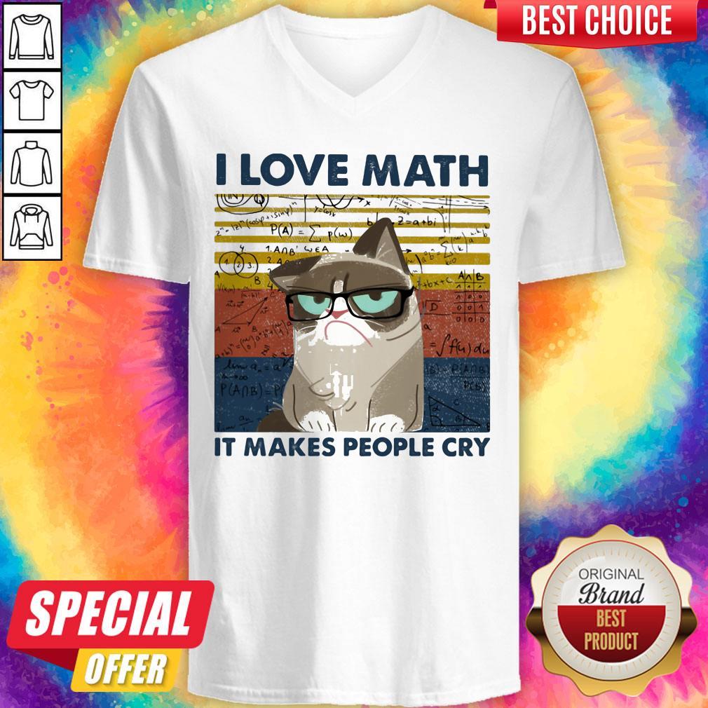 Nice I Love Math It Makes People Cry Cat Vintage Retro Shirt