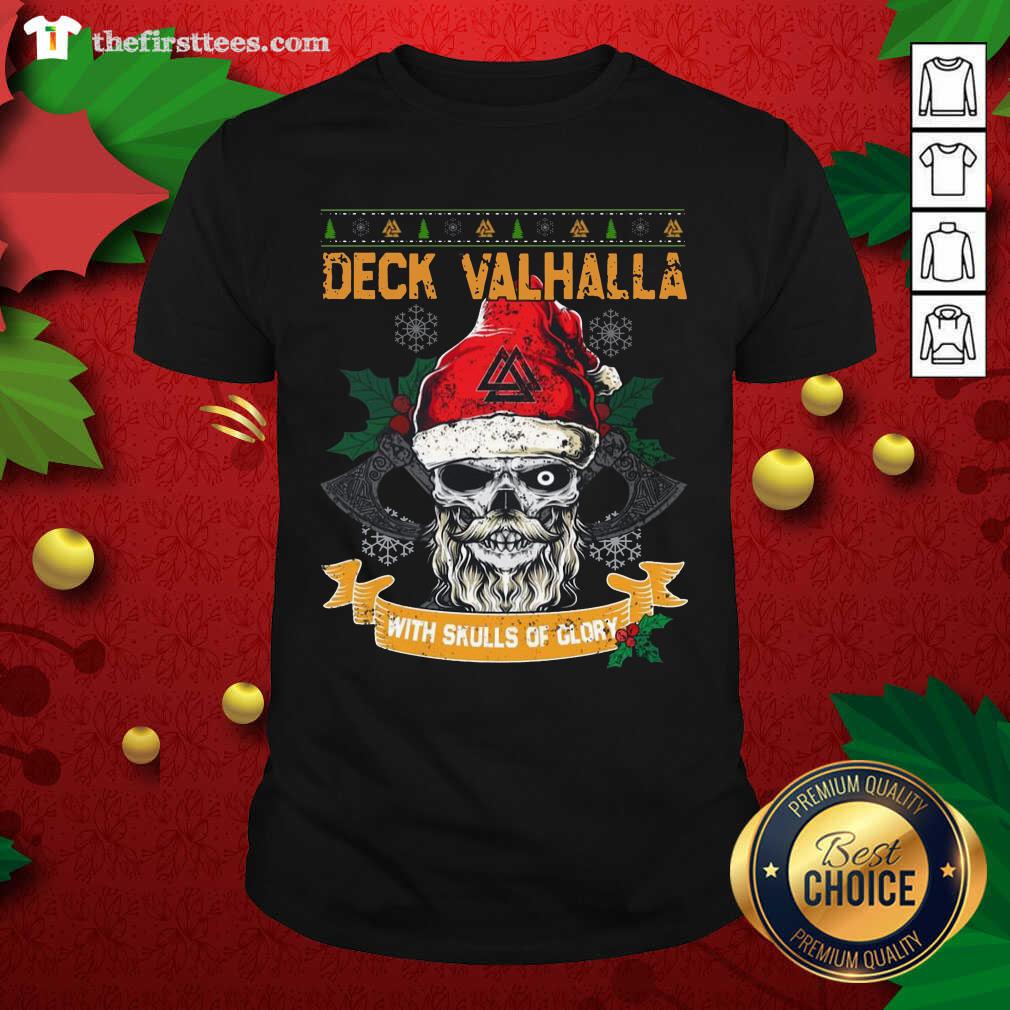 Nice Santa Claus Deck Valhalla With Skulls Of Glory Ugly Merry Christmas Shirt