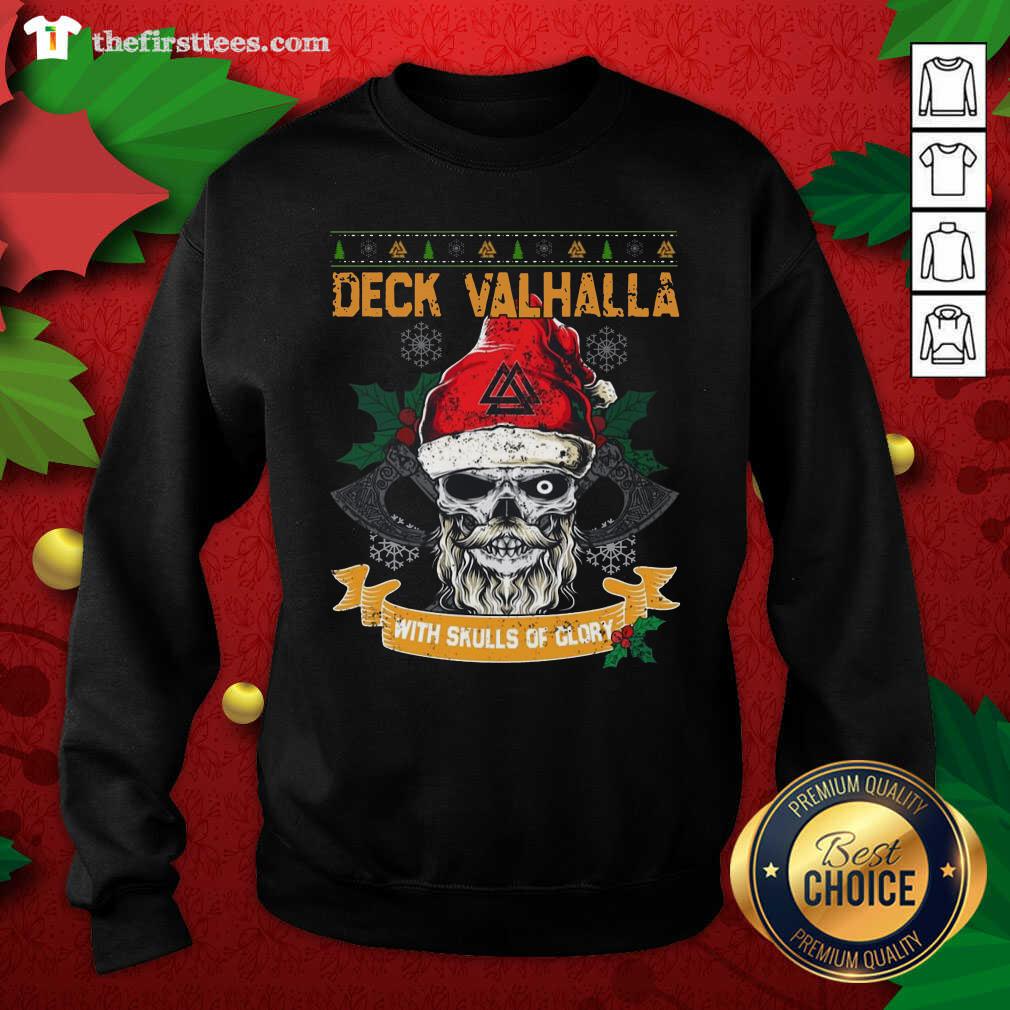 Nice Santa Claus Deck Valhalla With Skulls Of Glory Ugly Merry Christmas Shirt