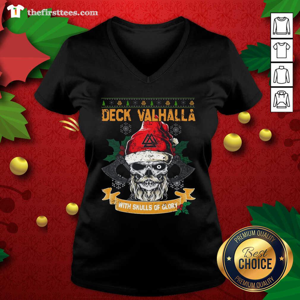 Nice Santa Claus Deck Valhalla With Skulls Of Glory Ugly Merry Christmas Shirt