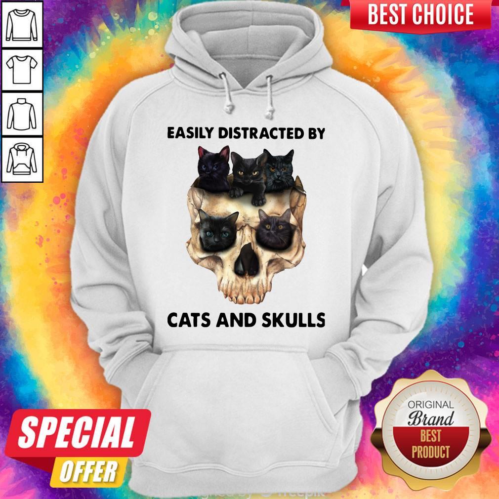 Official Easily Distracted By Cats And Skulls Shirt