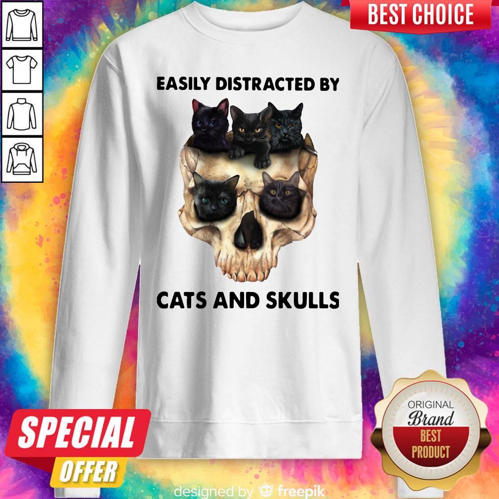 Official Easily Distracted By Cats And Skulls Shirt
