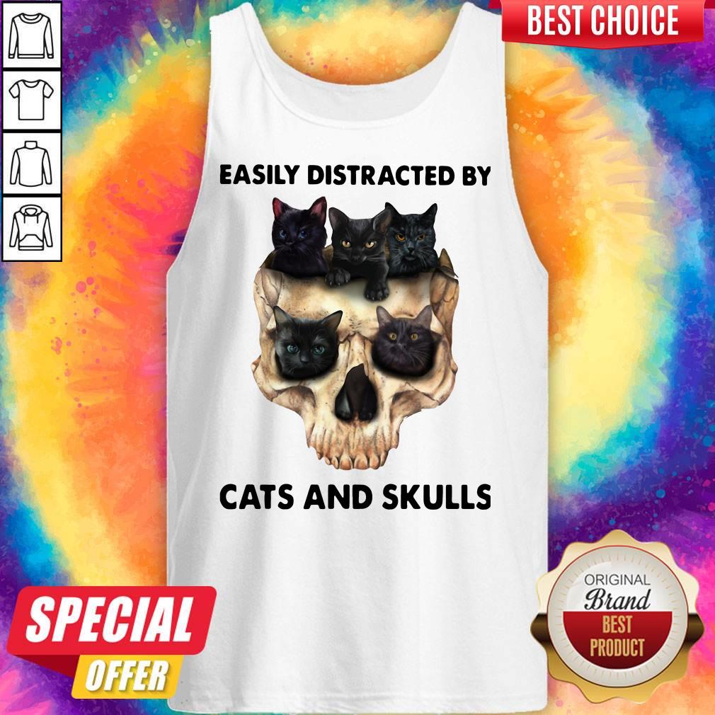 Official Easily Distracted By Cats And Skulls Shirt