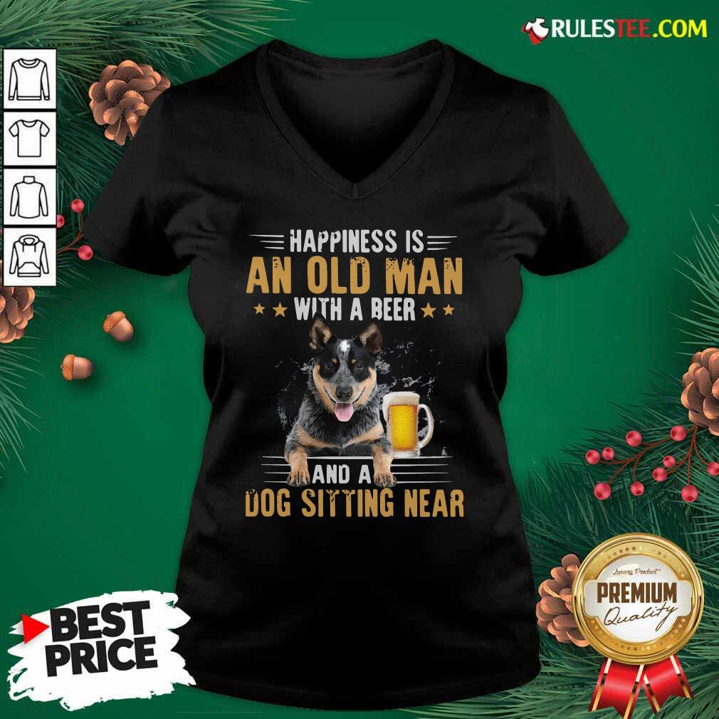 Official Happiness Is An Old Man With A Beer And A Dog Sitting Near Shirt