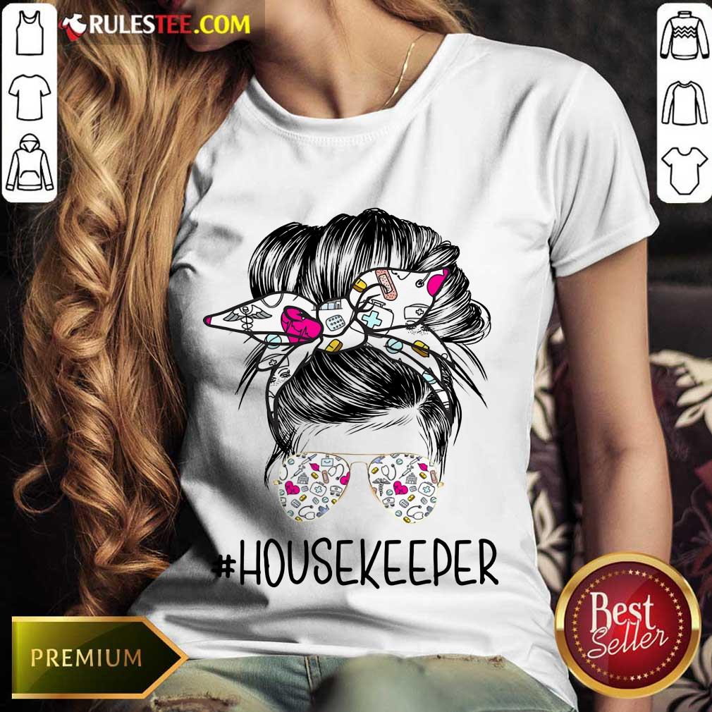 Perfect Housekeeper Girl Bun Hair Glasses Shirt