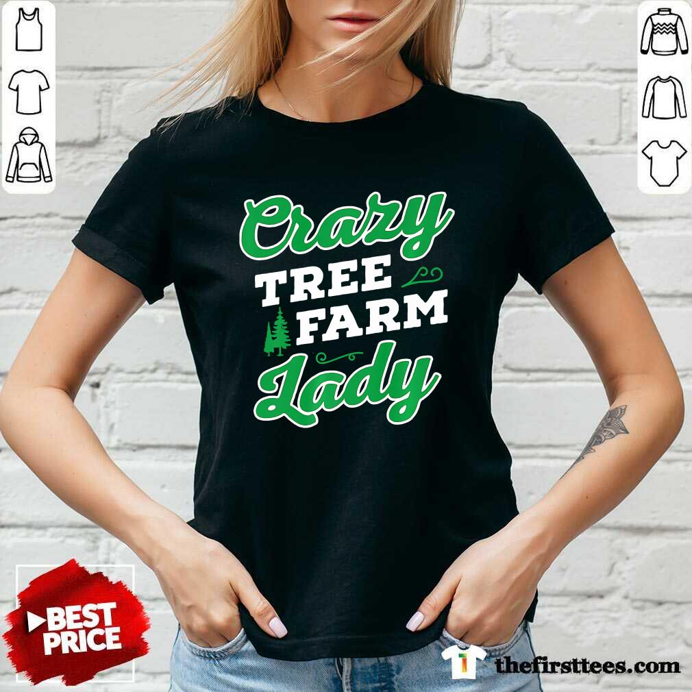 Premium Crazy Tree Farm Lady Christmas Tree Merry Xmas Shirt