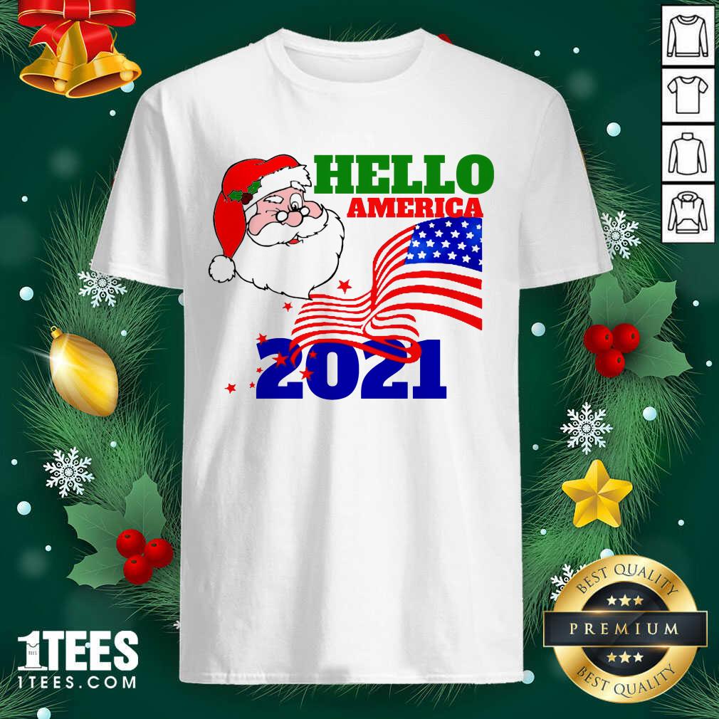 Premium Hello America 2021 Santa Claus Merry Christmas Usa Flag Shirt