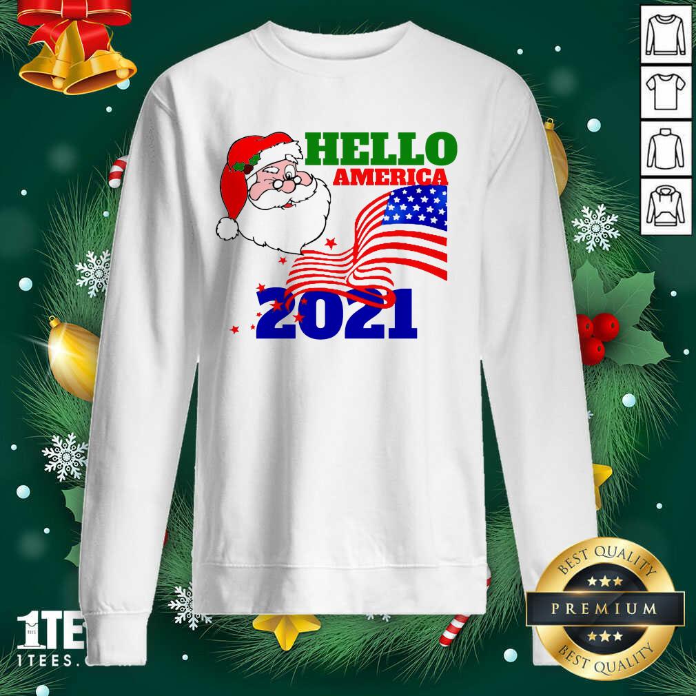 Premium Hello America 2021 Santa Claus Merry Christmas Usa Flag Shirt
