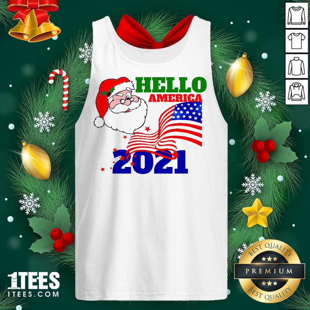 Premium Hello America 2021 Santa Claus Merry Christmas Usa Flag Shirt