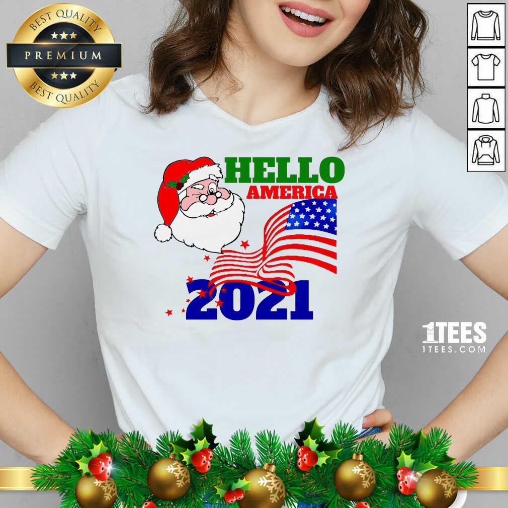 Premium Hello America 2021 Santa Claus Merry Christmas Usa Flag Shirt
