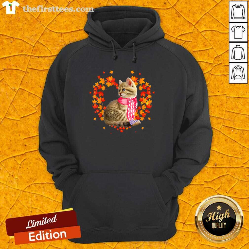 Premium Maple Cat Leaf Fall Hello Autumn Funny Cat Kitten Lover Shirt