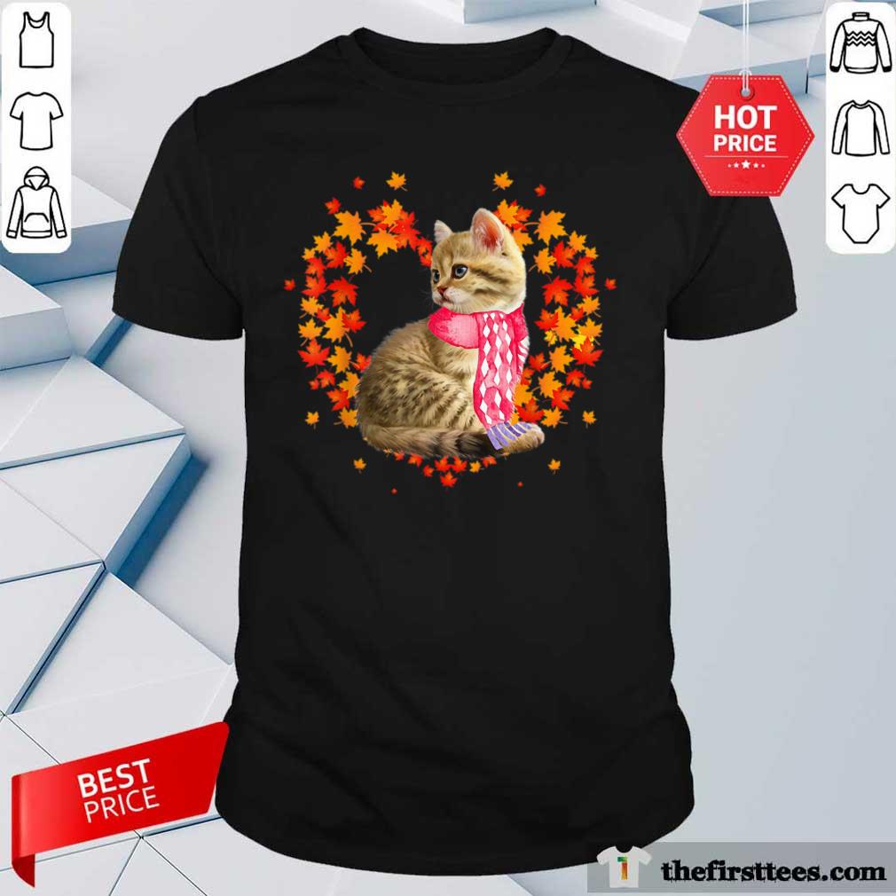 Premium Maple Cat Leaf Fall Hello Autumn Funny Cat Kitten Lover Shirt