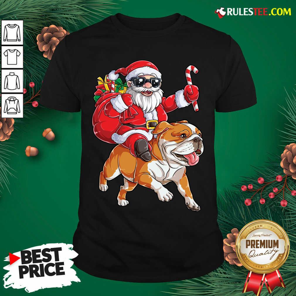 Premium Santa Claus Riding Bulldog Merry Christmas Shirt