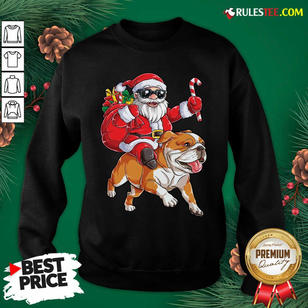 Premium Santa Claus Riding Bulldog Merry Christmas Shirt