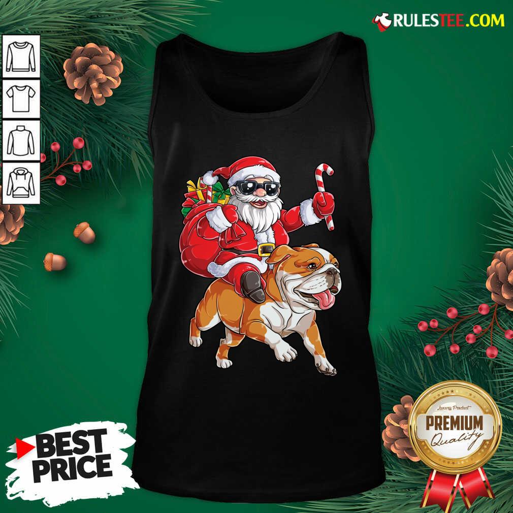 Premium Santa Claus Riding Bulldog Merry Christmas Shirt
