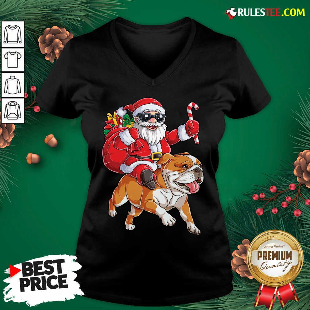 Premium Santa Claus Riding Bulldog Merry Christmas Shirt