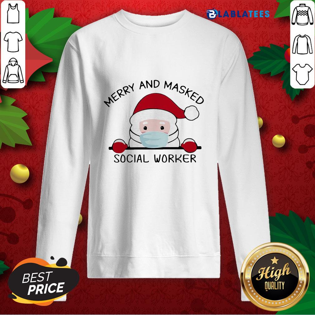 Premium Santa Face Mask Merry And Masked Social Worker Christmas Shirt