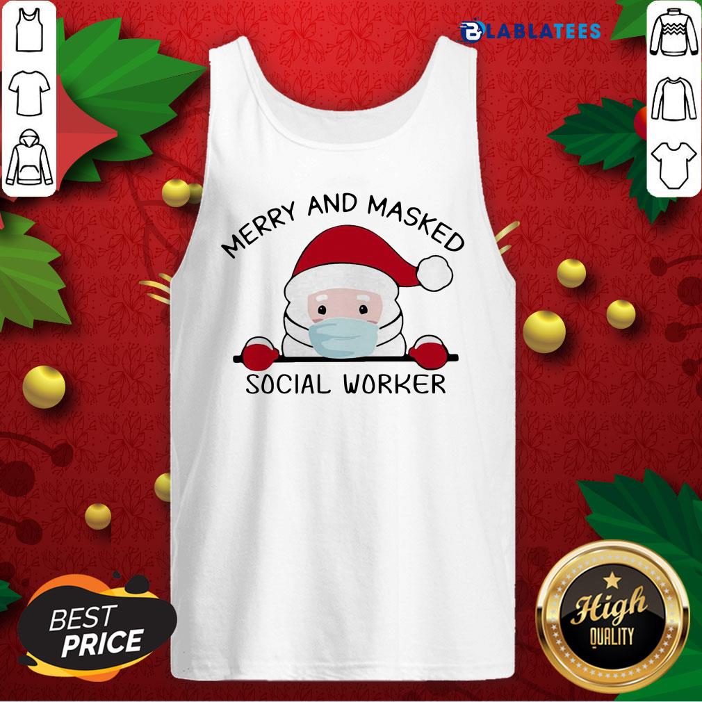 Premium Santa Face Mask Merry And Masked Social Worker Christmas Shirt