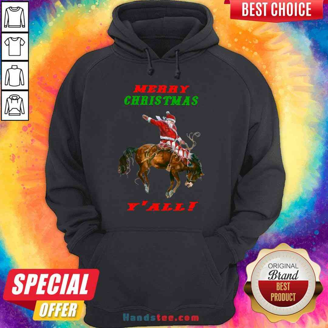 Pretty Santa Claus Riding Horse Merry Christmas Y’all Shirt