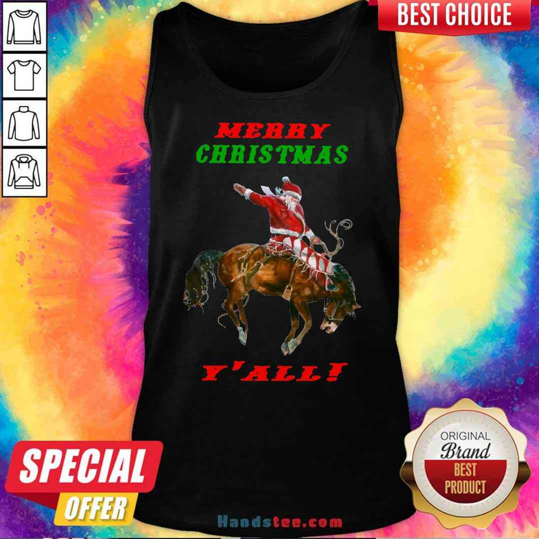 Pretty Santa Claus Riding Horse Merry Christmas Y’all Shirt
