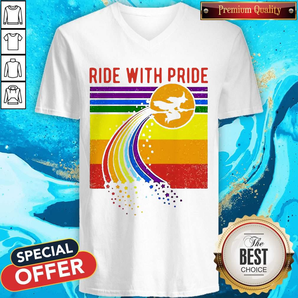 Pretty Witch Ride With Pride LGBT Pride Vintage Shirt