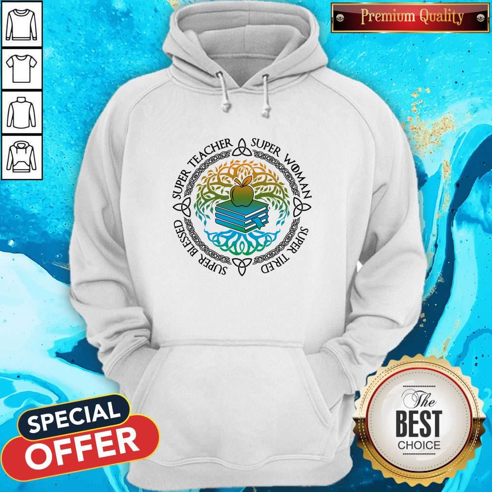 Super Woman Super Tired Super Blessed Super Teacher Apple Book Shirt