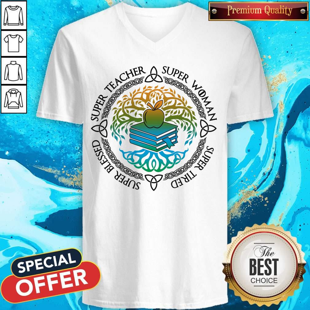Super Woman Super Tired Super Blessed Super Teacher Apple Book Shirt