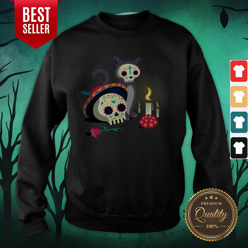 Cat With Sugar Skull Happy Dia De Muertos Day Of Dead Shirt