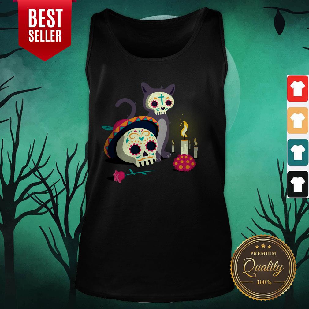 Cat With Sugar Skull Happy Dia De Muertos Day Of Dead Shirt