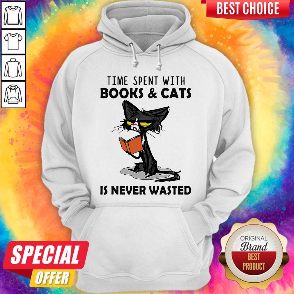 Time Spent With Books And Cats Is Never Wasted Shirt