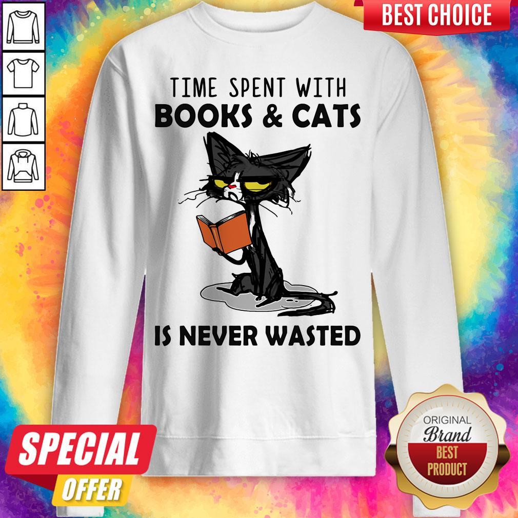 Time Spent With Books And Cats Is Never Wasted Shirt