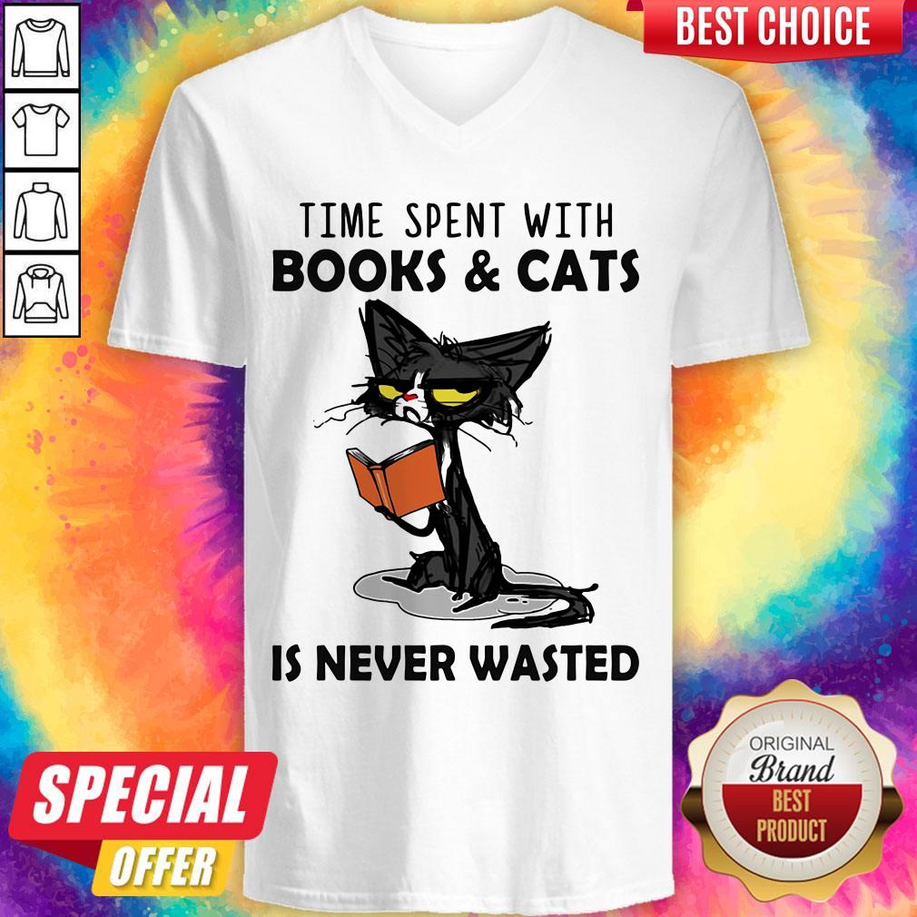 Time Spent With Books And Cats Is Never Wasted Shirt