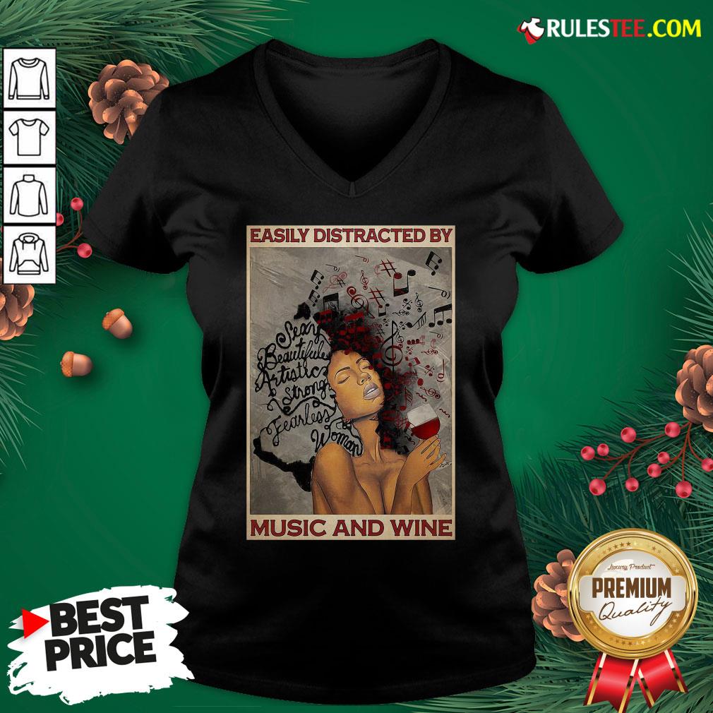 Top Girl Afro Woman Easily Distracted By Music And Wine Poster Shirt