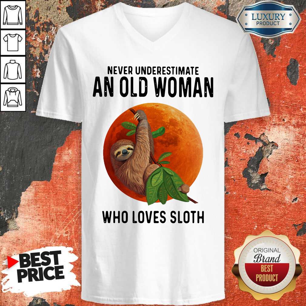 Top Never Underestimate An Old Woman Who Loves Sloth Sunset Shirt